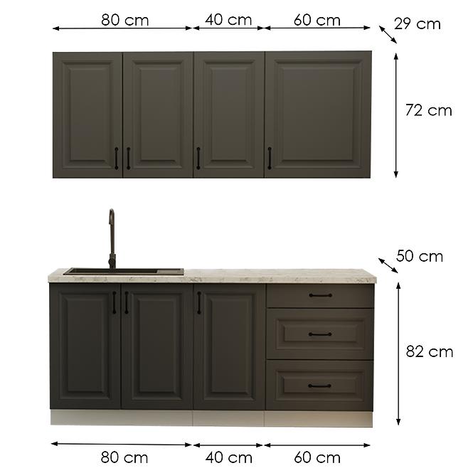 Konyhabútor Stilo Grafit/Fehér 180cm  konyhai munkalap nélkül 