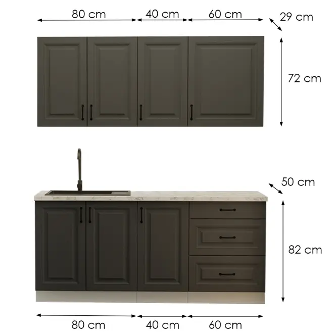 Konyhabútor Stilo Grafit/Fehér 180cm  konyhai munkalap nélkül