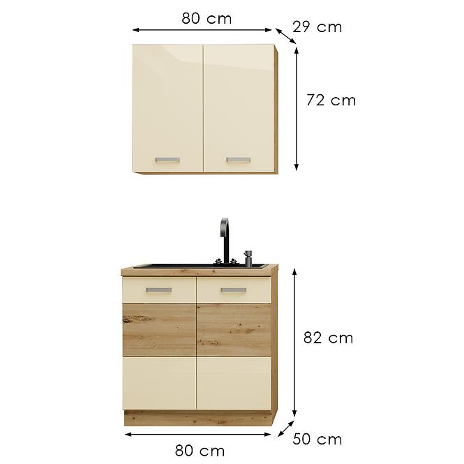 Konyhabútor Artisan Krém 80cm Munkalap nélkül