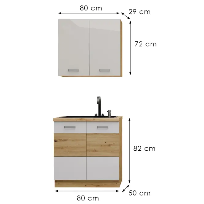 Konyhabútor Artisan White 80cm Munkalap nélkül,3