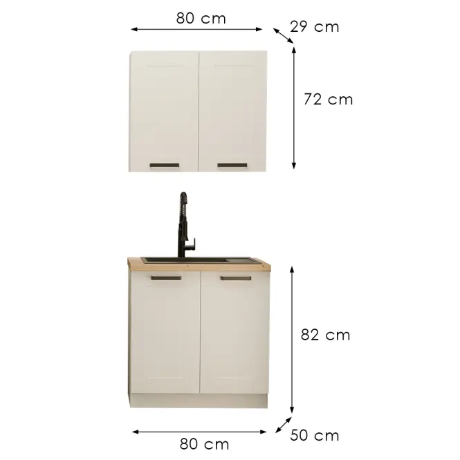 Konyhabútor Luna Fehér/Fehér 80cm Munkalap nélkül,3