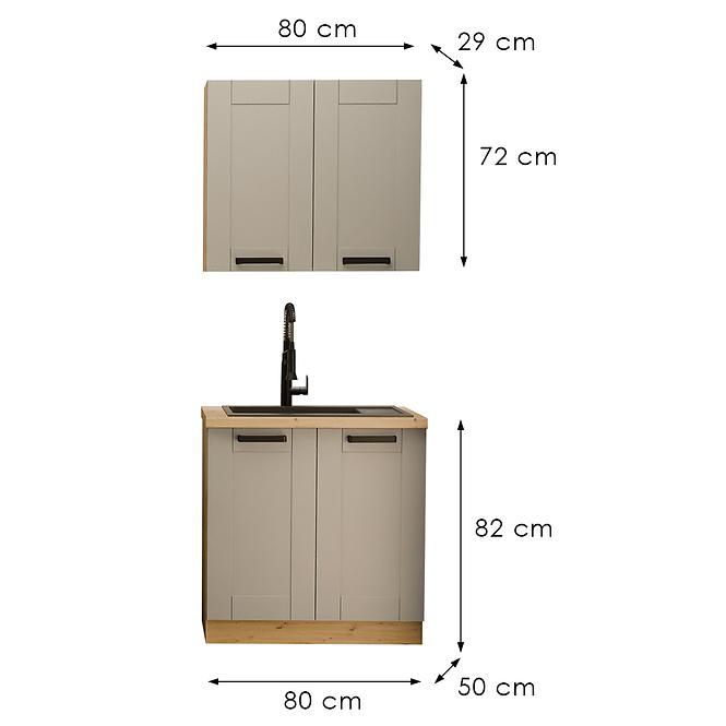 Konyhabútor Luna Claygrey/Artisan 80cm Munkalap nélkül
