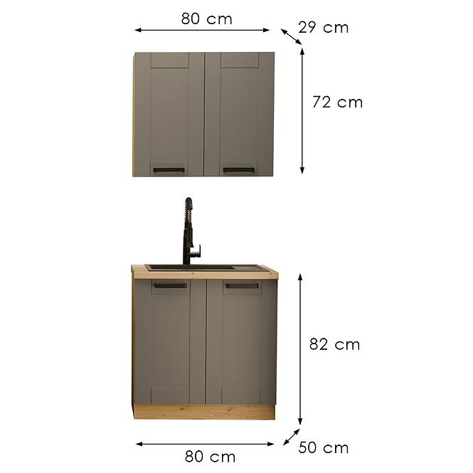 Konyhabútor Luna Dustgrey/Artisan 80cm Munkalap nélkül