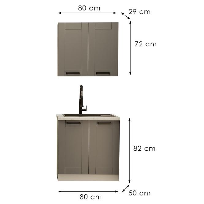 Konyhabútor Luna Dustgrey/Fehér 80cm Munkalap nélkül