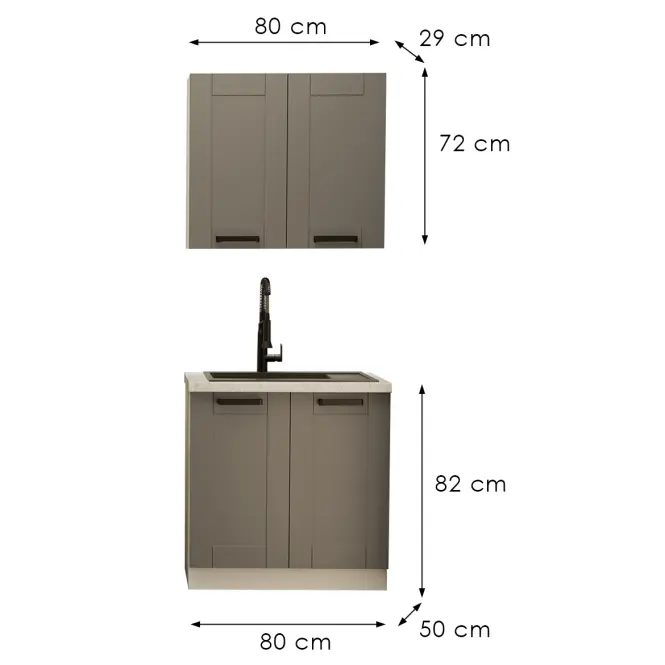 Konyhabútor Luna Dustgrey/Fehér 80cm Munkalap nélkül,3