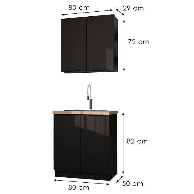 Konyhabútor Siena Fekete Mat 80cm Munkalap nélkül