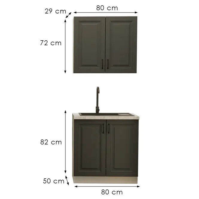 Konyhabútor Stilo Grafit/Fehér 80cm Munkalap nélkül
