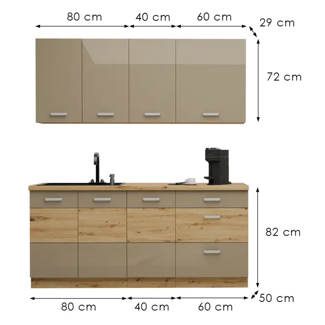 Konyhabútor Artisan Cappuccino 180cm Munkalap nélkül