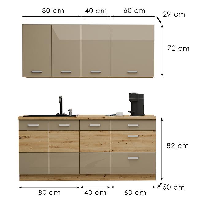 Konyhabútor Artisan Cappuccino 180cm Munkalap nélkül,3