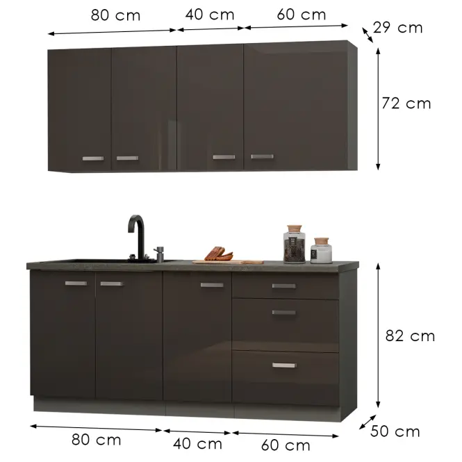 Konyhabútor Grey 180cm Munkalap nélkül,3