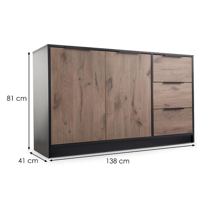 Komód Duarte 2D3S fekete/tölgy viking,2