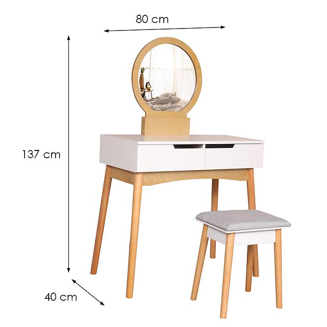 Fésülködő asztal +Taburett Sylvia 017 9515 fehér/természetes