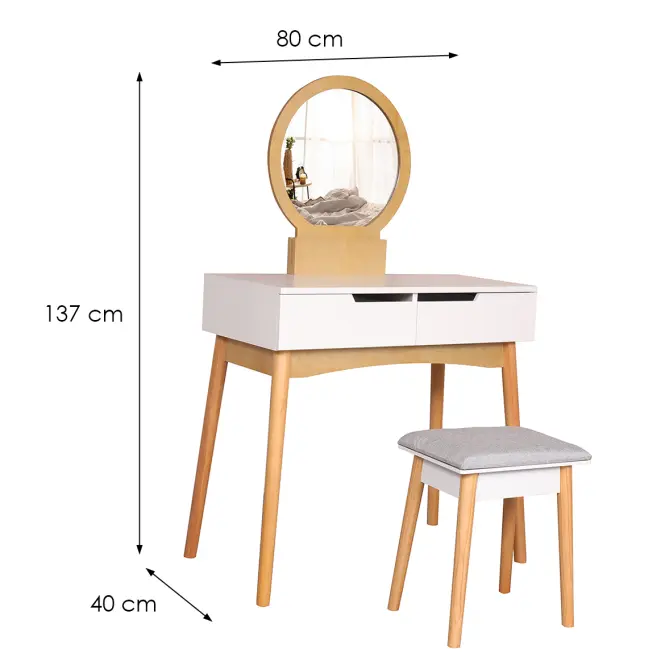 Fésülködő asztal +Taburett Sylvia 017 9515 fehér/természetes,2