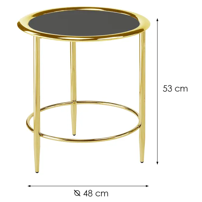 Dohányzóasztal Gc7465 48x48x53 Sárgaréz/Fekete üveg,2