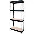 Szegecselt fekete fém polcrendszer 180x75x35 cm - 4 polccal/200 kg