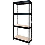 Szegecselt fekete fém polcrendszer 180x75x35 cm - 4 polccal/200 kg