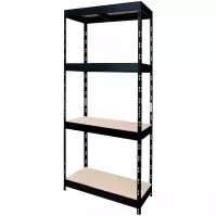 Szegecselt fekete fém polcrendszer 180x75x35 cm - 4 polccal/200 kg