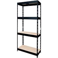 Szegecselt fekete fém polcrendszer 180x75x35 cm - 4 polccal/200 kg
