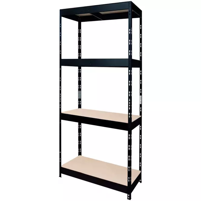 Szegecselt fekete fém polcrendszer 180x75x35 cm - 4 polccal/200 kg