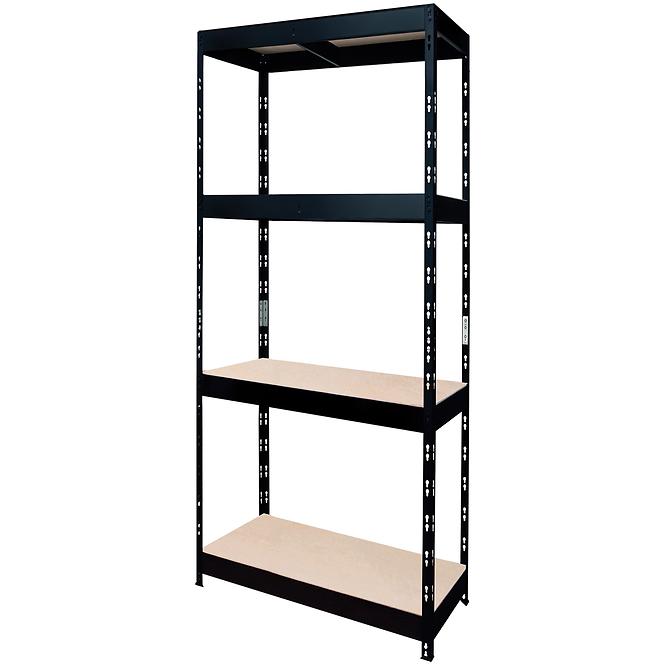 Szegecselt fekete fém polcrendszer 180x75x35 cm - 4 polccal/200 kg