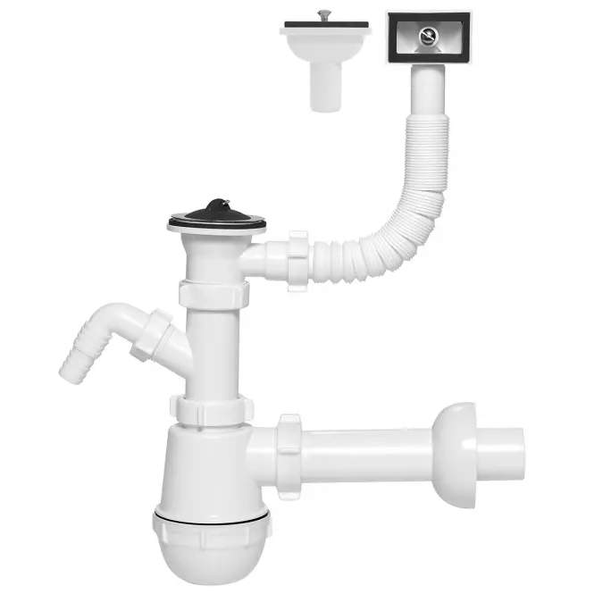 Mosogatószifon Ø 50 mm palackos 1 rekeszes kimenet mosógéphez/mosogatógéphez 1233