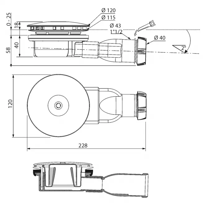 Zuhanylefolyó slim Ø 90 mm két fedéllel matt fekete/ezüst 30724458