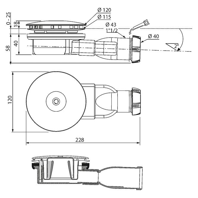 Zuhanylefolyó slim Ø 90 mm két fedéllel matt fekete/ezüst 30724458