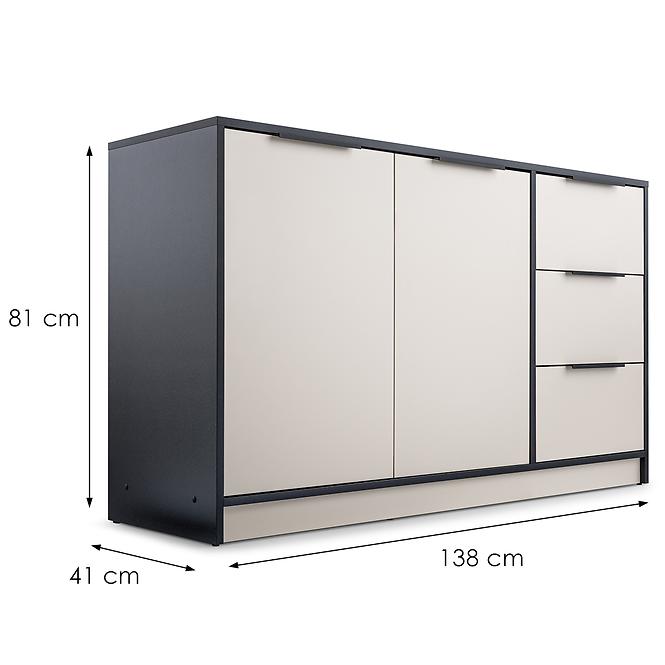 Komód Duarte 2d3s Kasmír / Fekete,3
