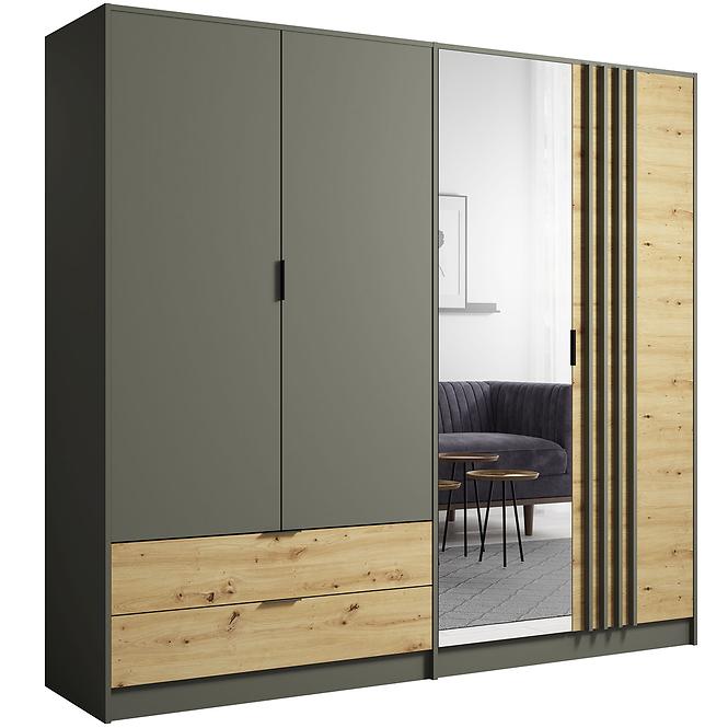 Szekrény Rimini 4d2s Szürke/Tölgy Artisan,2