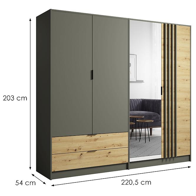 Szekrény Rimini 4d2s Szürke/Tölgy Artisan