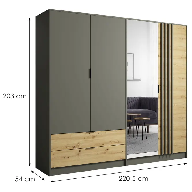 Szekrény Rimini 4d2s Szürke/Tölgy Artisan,3