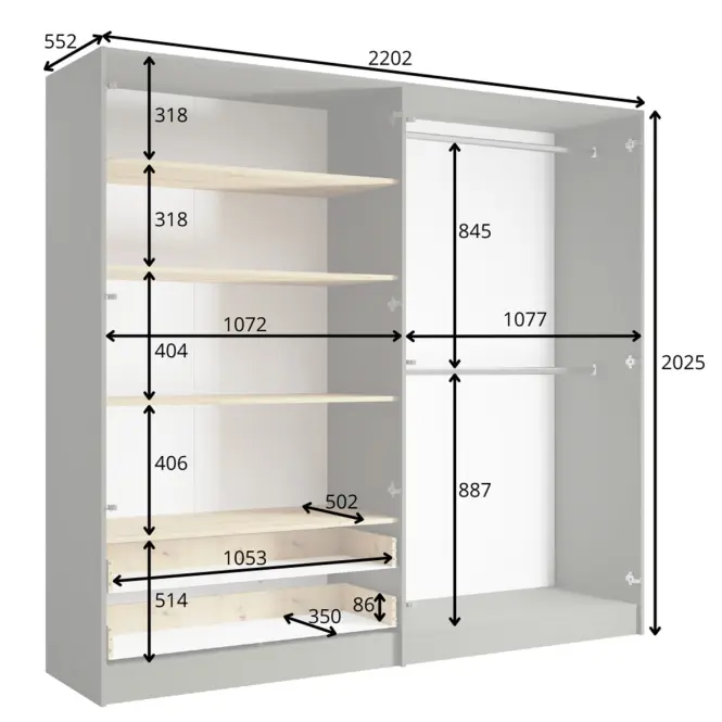 Szekrény Rimini 4d2s Szürke/Tölgy Artisan,4