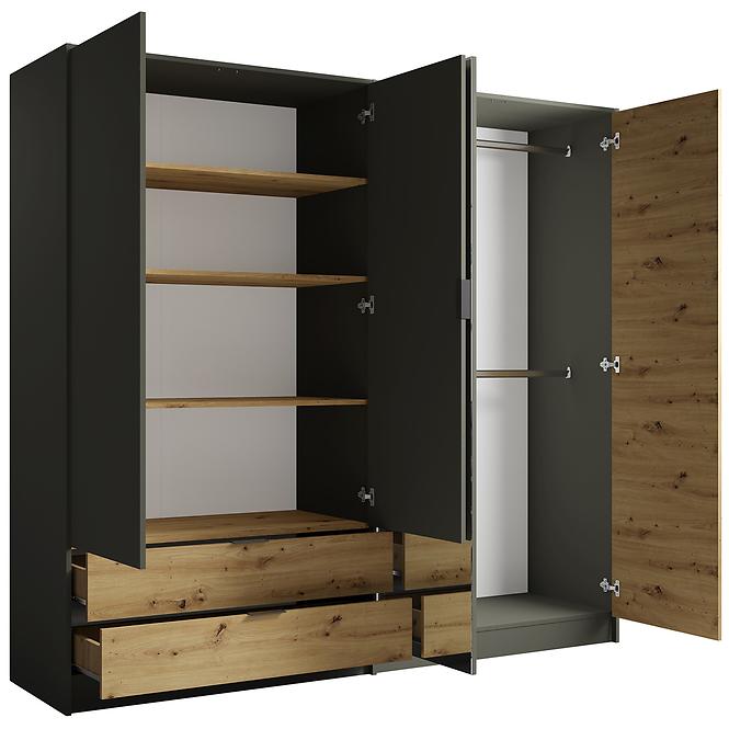 Szekrény Rimini 4d2s Szürke/Tölgy Artisan,6