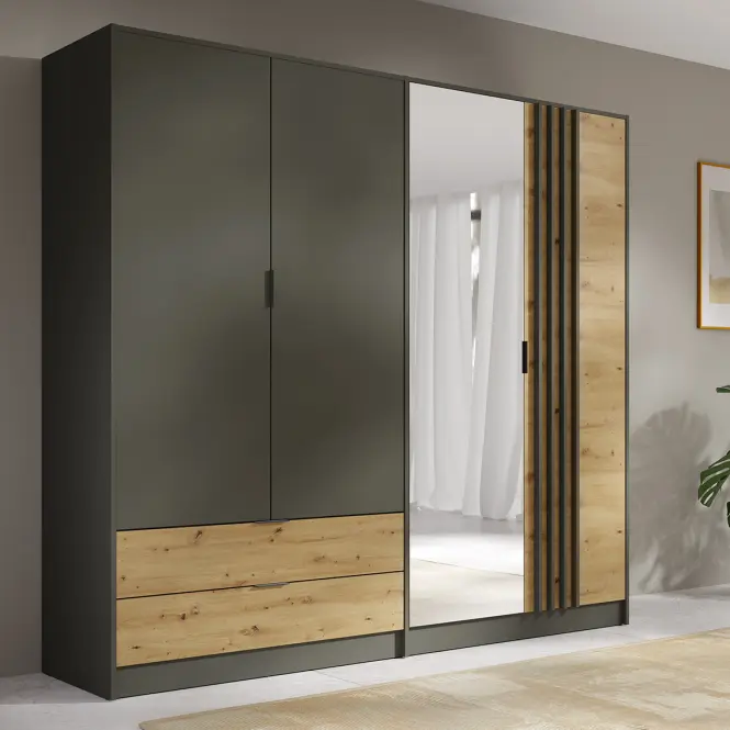Szekrény Rimini 4d2s Szürke/Tölgy Artisan,8