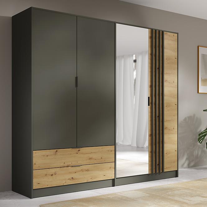 Szekrény Rimini 4d2s Szürke/Tölgy Artisan,8