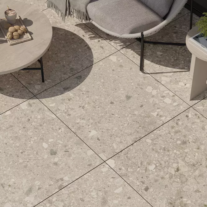 Terasz csempék Terrazzo Stone Warm Beige 20 mm 59,3/59,3 Rekt.