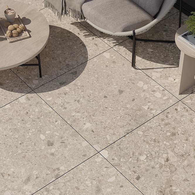 Terasz csempék Terrazzo Stone Warm Beige 20 mm 59,3/59,3 Rekt.