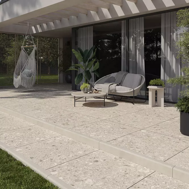 Terasz csempék Terrazzo Stone Warm Beige 20 mm 59,3/59,3 Rekt.,8