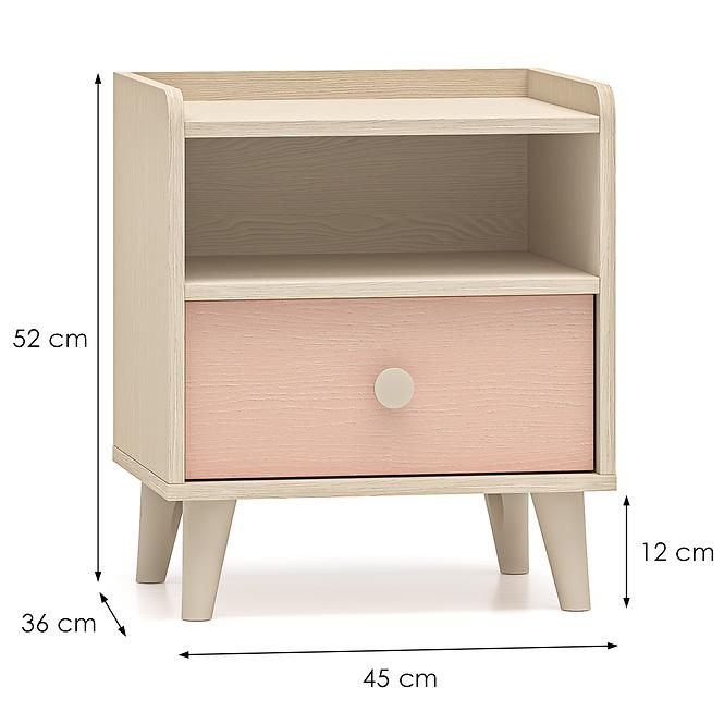 Éjjeliszekrény Mevel 10 Sivatagi homok/Mill. Pink