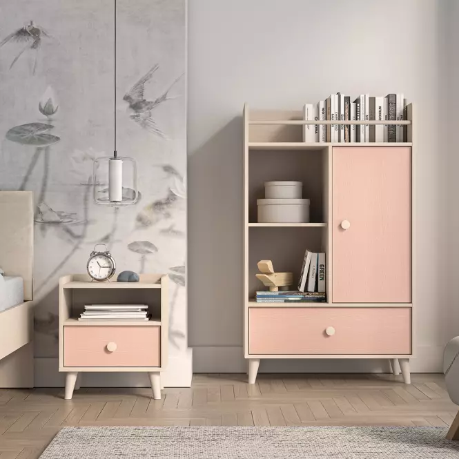 Éjjeliszekrény Mevel 10 Sivatagi homok/Mill. Pink