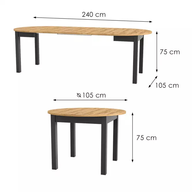 Összecsukható asztal Indus 02 105/240x105cm tölgy craft/fekete