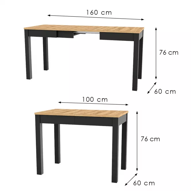 Összecsukható asztal Orion 03 100/160x60cm tölgy craft/fekete