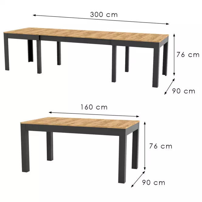 Összecsukható asztal Wenus 160/300x90cm tölgy craft/fekete