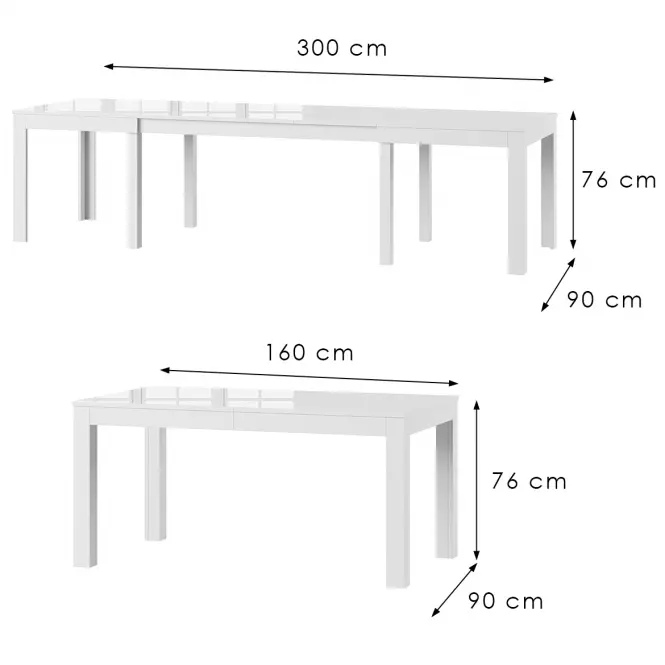 Összecsukható asztal Wenus 160/300x90cm fehér hg