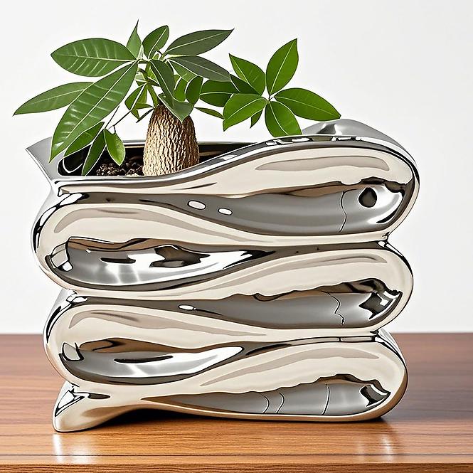 Virágcserép YS44172S Electroplating Effect 14x12x11,5 Silver