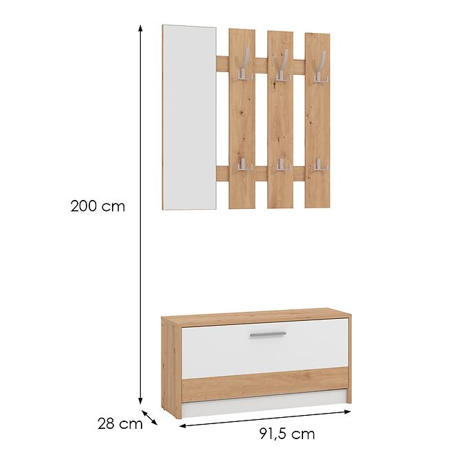 Előszobafal Rimini Artisan/Fehér 11011704
