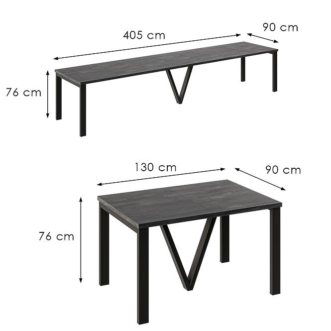Kinyitható asztalok 130-405 cm Titan fekete beton