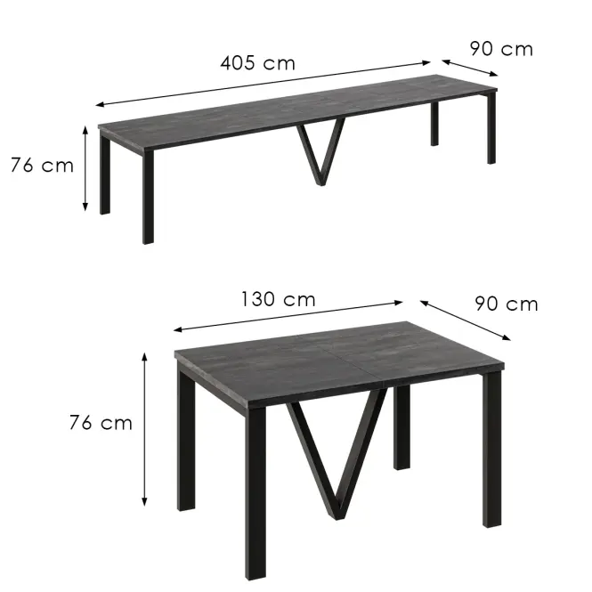 Kinyitható asztalok 130-405 cm Titan fekete beton,3