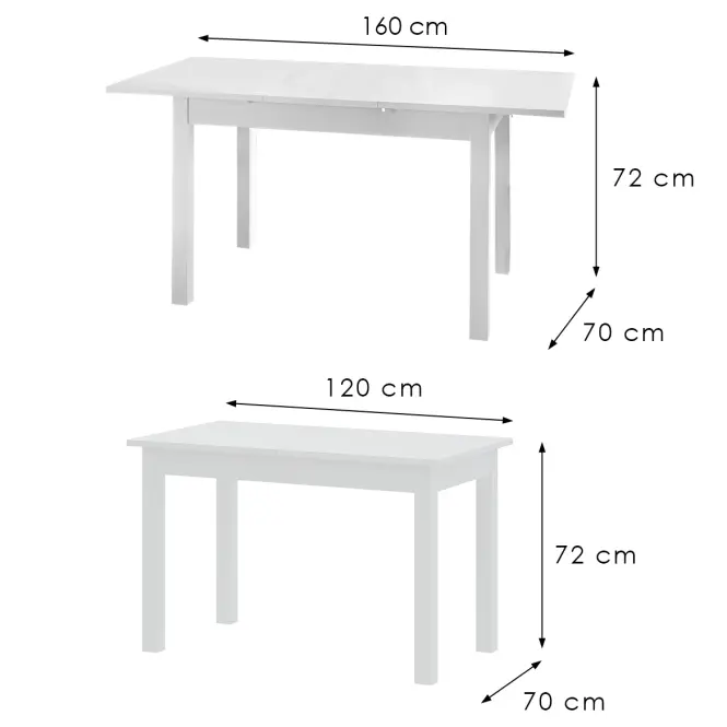 Asztal  Rozkładany Neo 120/160x70 Fehér