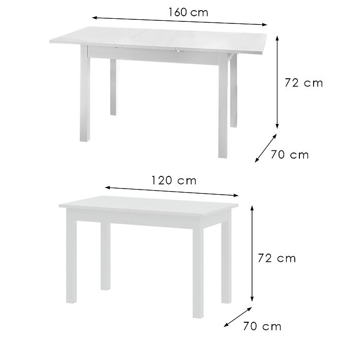 Asztal  Rozkładany Neo 120/160x70 Fehér